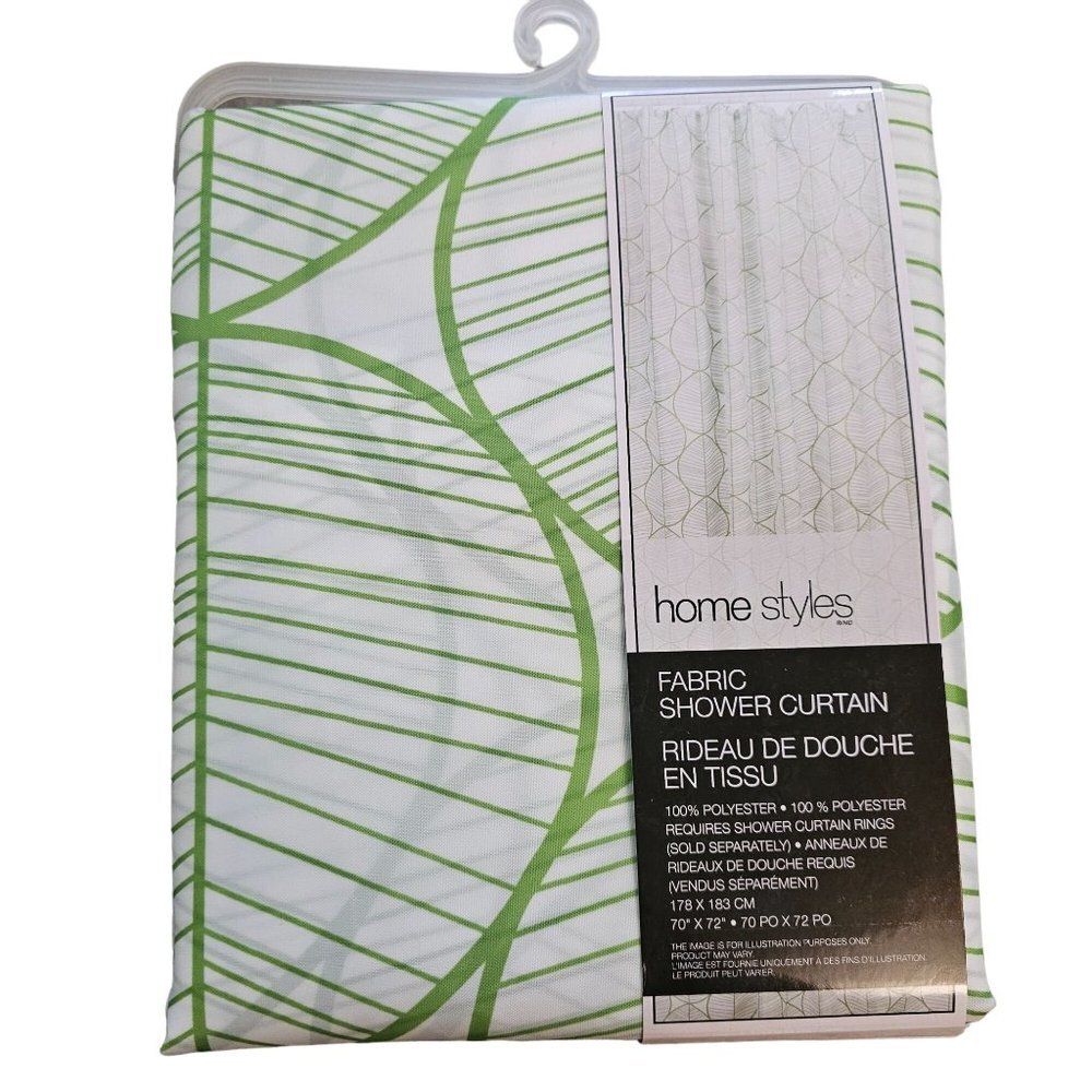 Home Styles Polyester Fabric Shower Curtain in Green & White Leaf Design